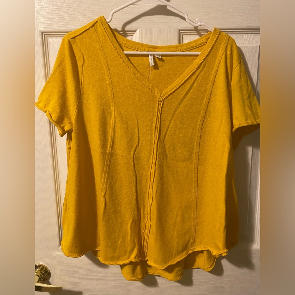 Cato Bright Yellow V-Neck Short Sleeve Top